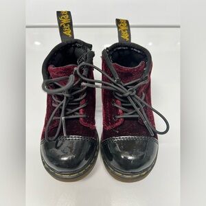 Dr. Martens Kids' Velvet Boots in Burgundy and Black